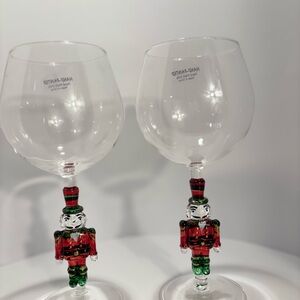 8 inch tall pair of Christmas  Nutcracker wineglasses